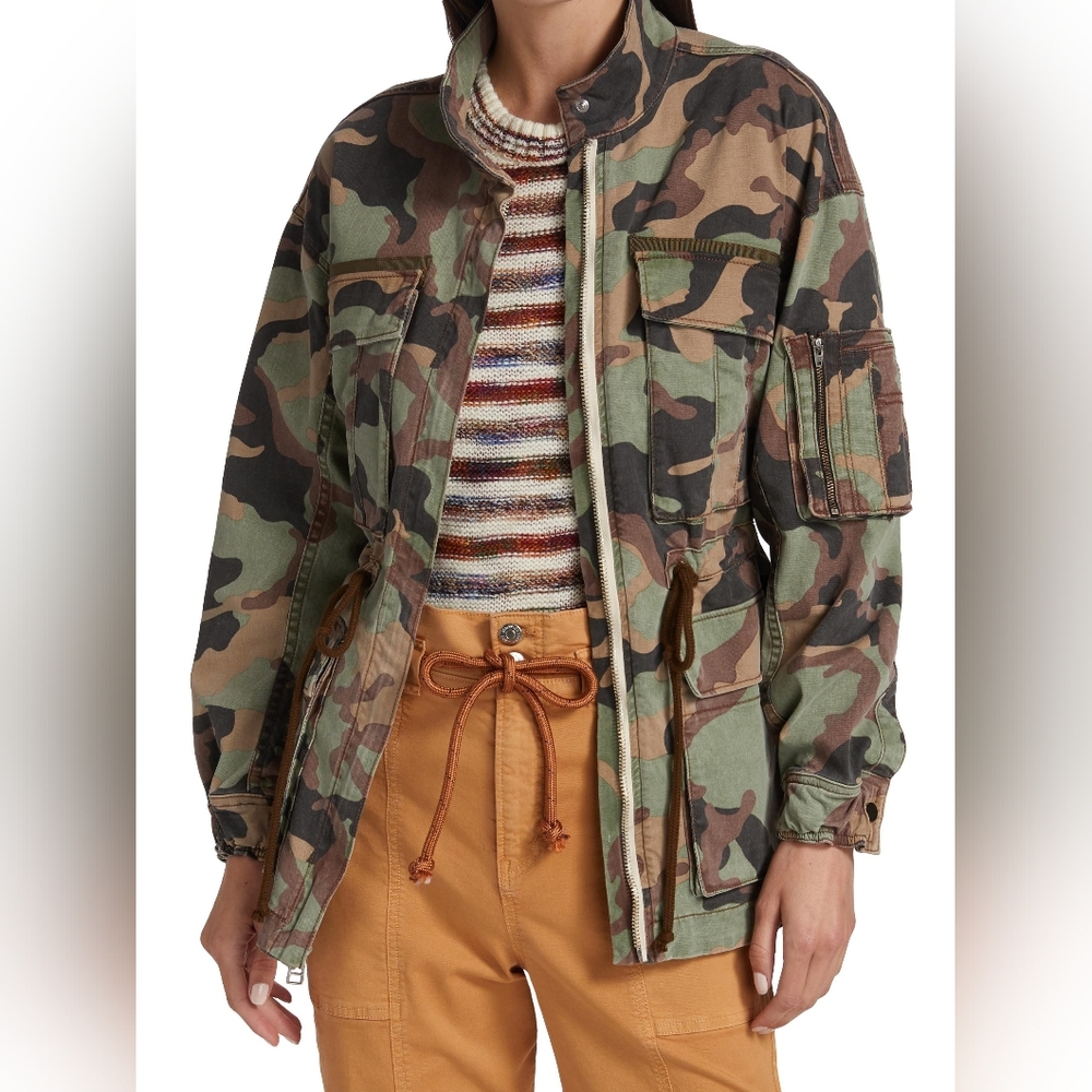 Veronica Beard Womens Green Brown Tan Black Sumner Camo Anorak Cargo Jacket Sz S
